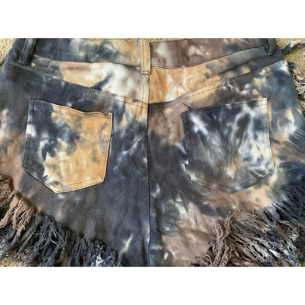 Daisy Denim Tye Dye Y2K Style Fringe Shorts Size L - Picture 6 of 6